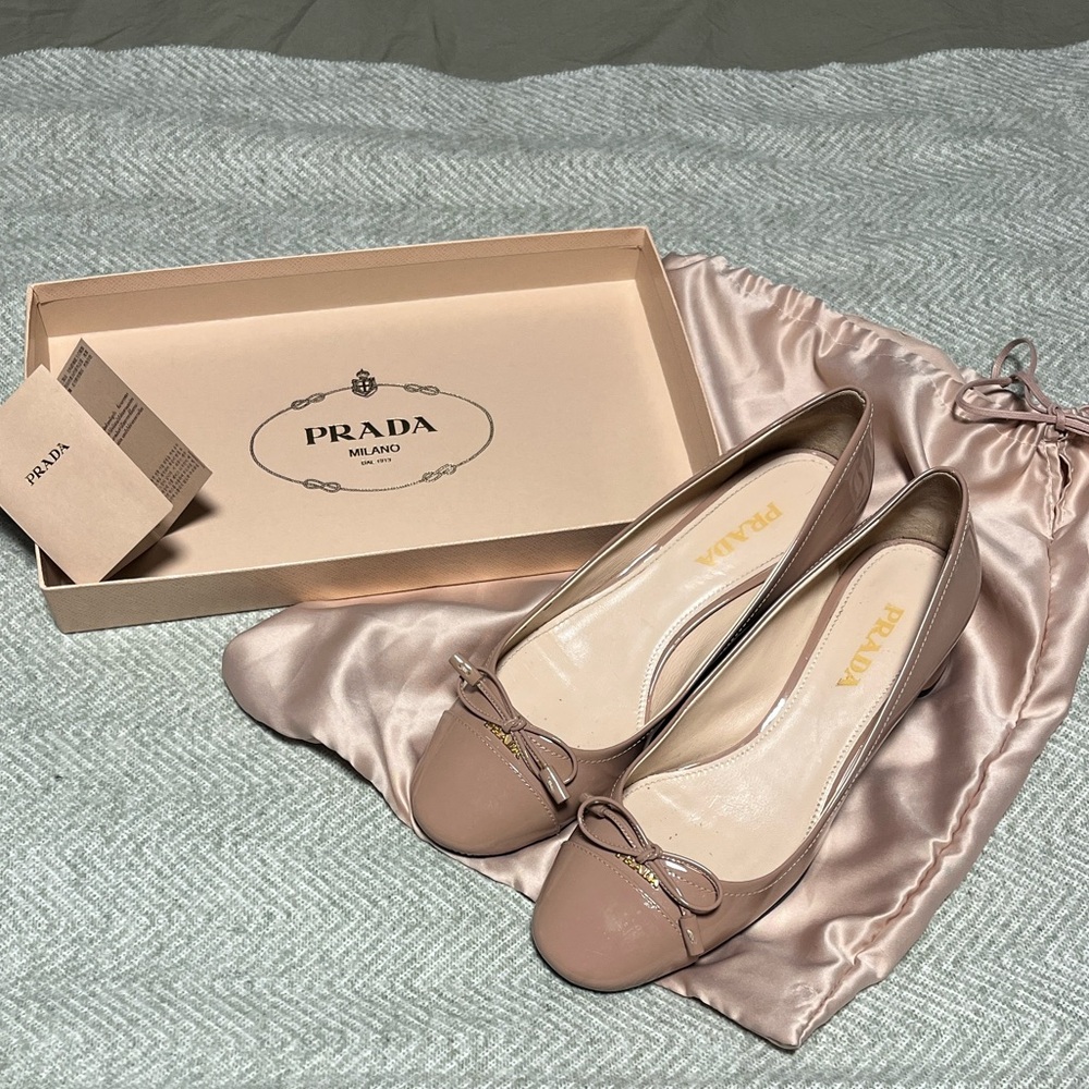 Prada Blush Nude Leather block heel with Bow